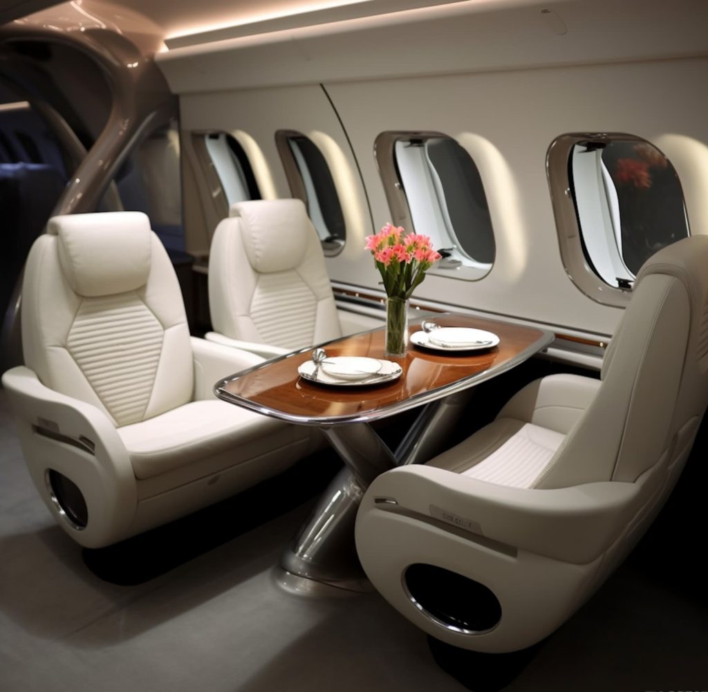 Aménagement intérieur du Boeing B777 par EMART Design - mobilier en composite ultra léger et design aéronautique moderne.